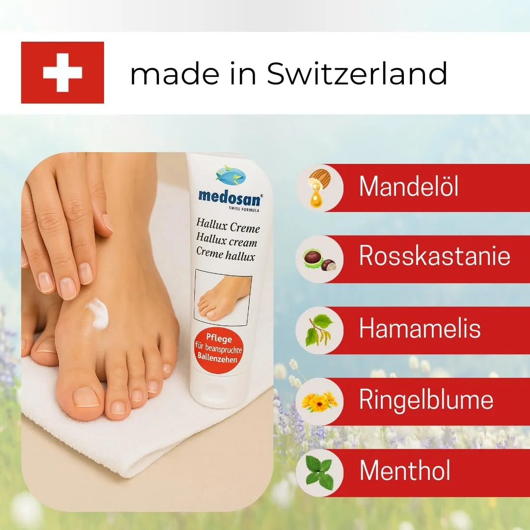 Крем для ухода за ногами Medosan Hallux Cream с миндальным маслом и конским каштаном для стоп с косточкой, фото №2