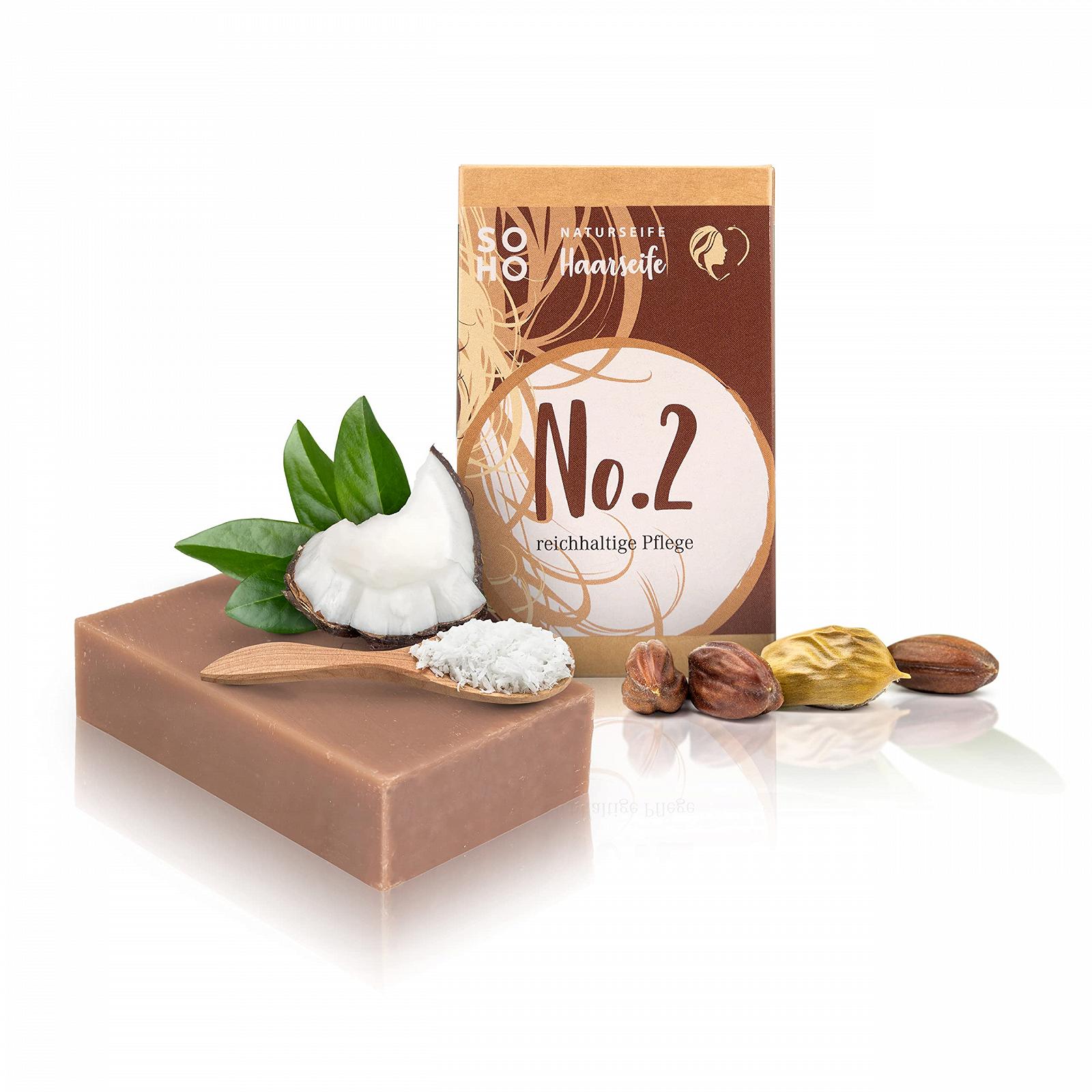 Мило для волосся SOHO Naturkosmetik No. 2 для сухого волосся, твердий шампунь, веганський, екстракт розмарину та олія авокадо, тверде мило для волосся, фото №1