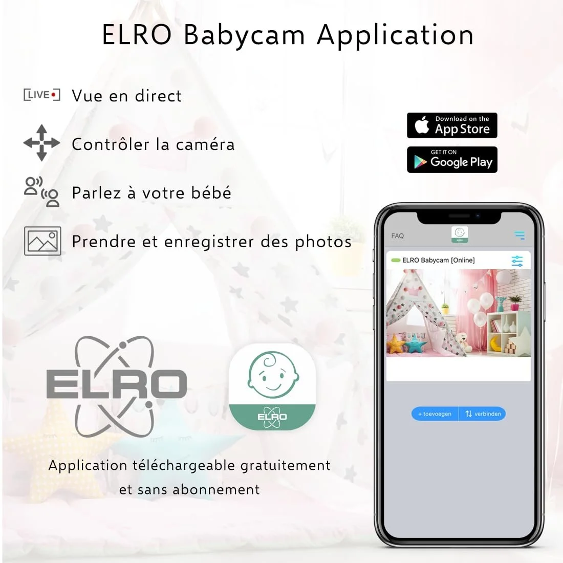 Відеоняня ELRO Royale BC3000-2 12,7 см Touchscreen HD App з додатковою камерою 1 шт., фото №7
