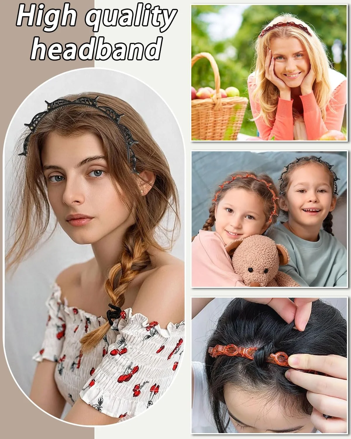 Набір з 3 обручів для волосся з затискачами, фото №4