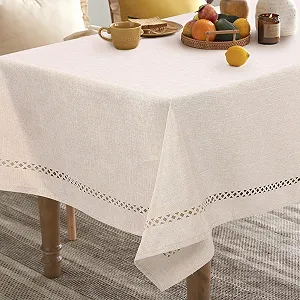 Скатертина Gugxiom Linen Look Водовідштовхувальна Прямокутна Кремова 100 x 140 см - Фото 1