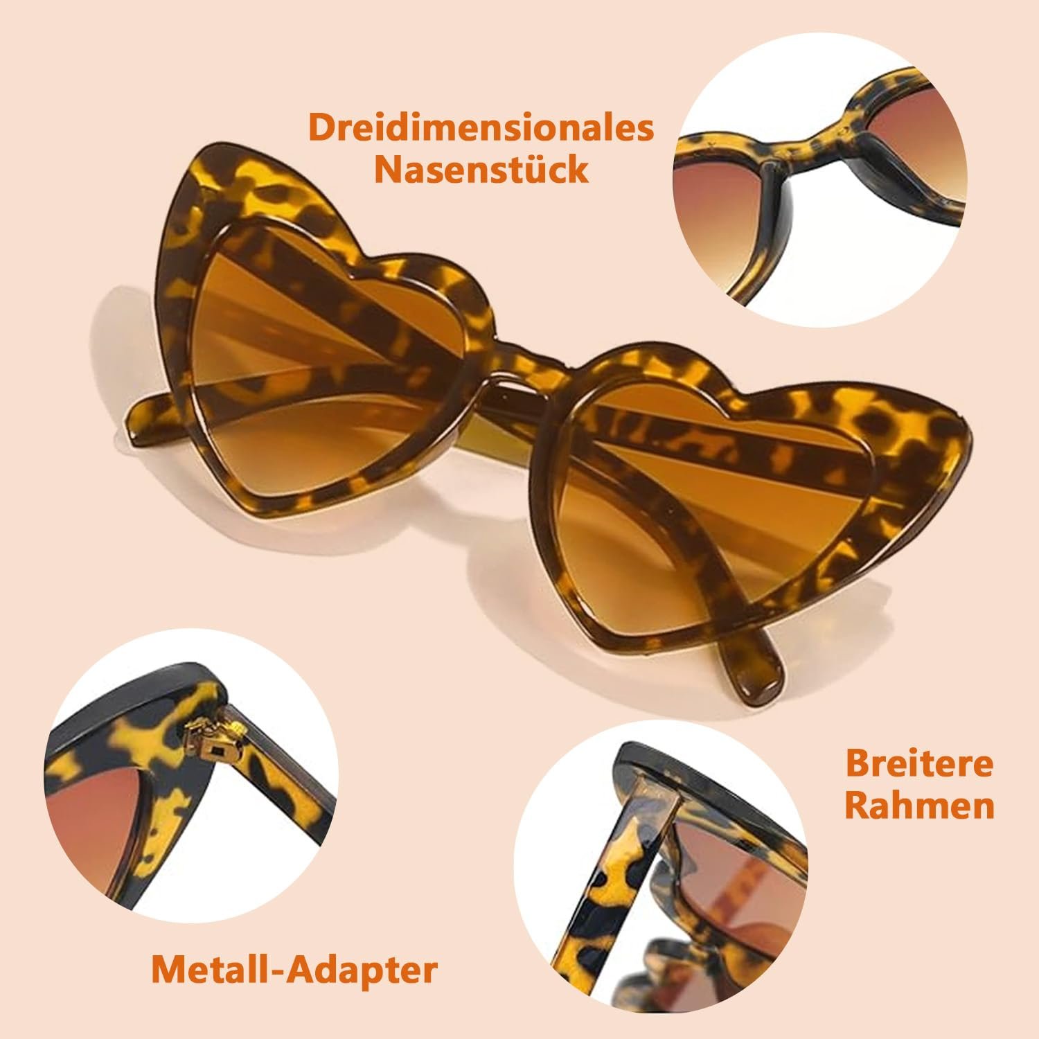 Сонцезахисні Окуляри Серцеподібні Ретро Білий, Леопардовий візерунок, фото №4