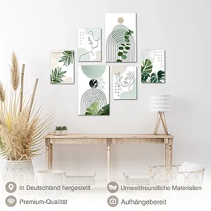 Картини для стін Novart N034067a Абстрактні фігури та листя 6 шт. Бежевий Білий Зелений synthetic.ua - Фото 1