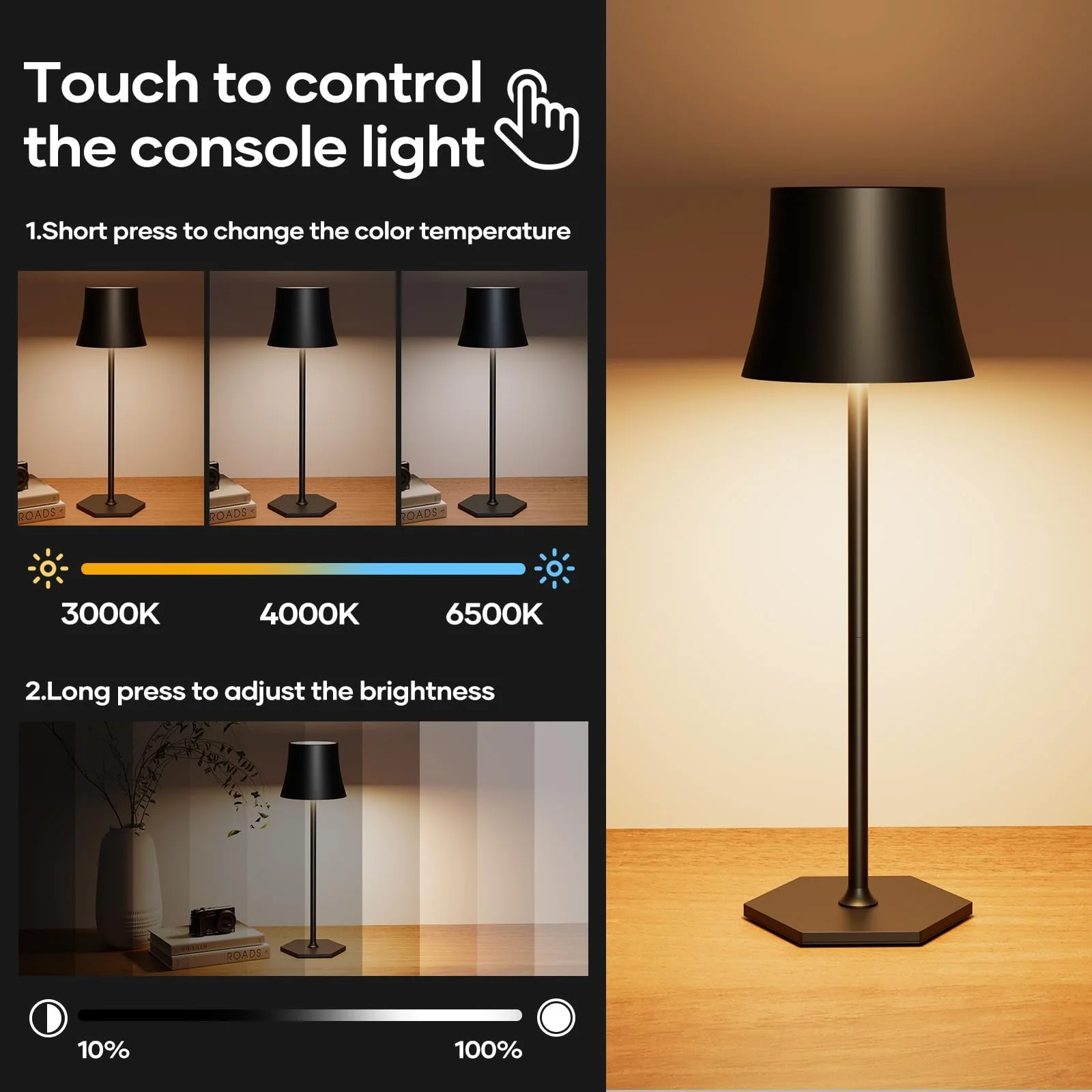 Настільна лампа LED бездротова сенсорна IP54 5000 мАг Набір з 2 шт. USB, фото №2