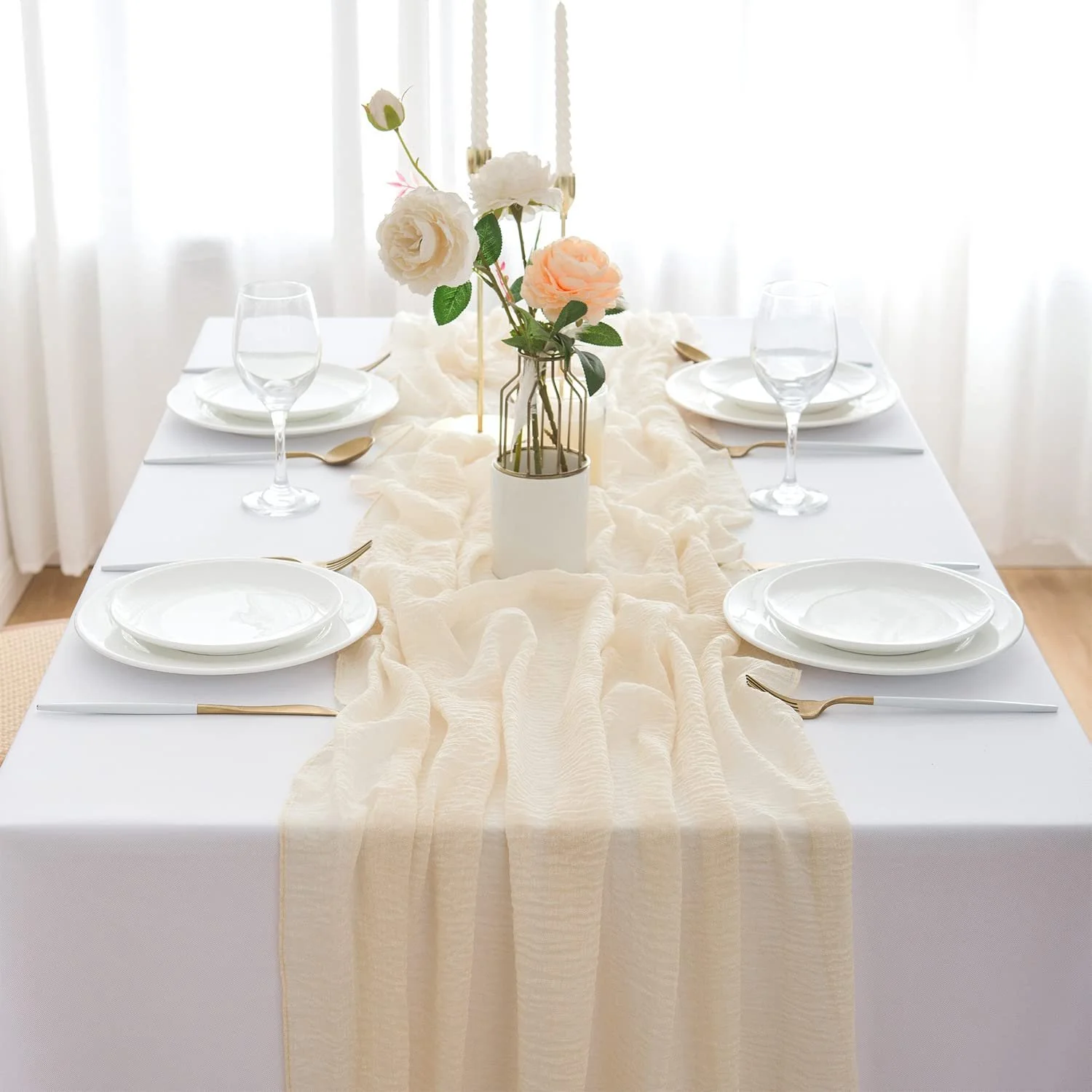 Ранер для столу Muslin Cheesecloth Fabric 300 x 80 см Beige Cream, фото №4 Ранер для столу Muslin Cheesecloth Fabric 300 x 80 см Beige Cream, фото №4