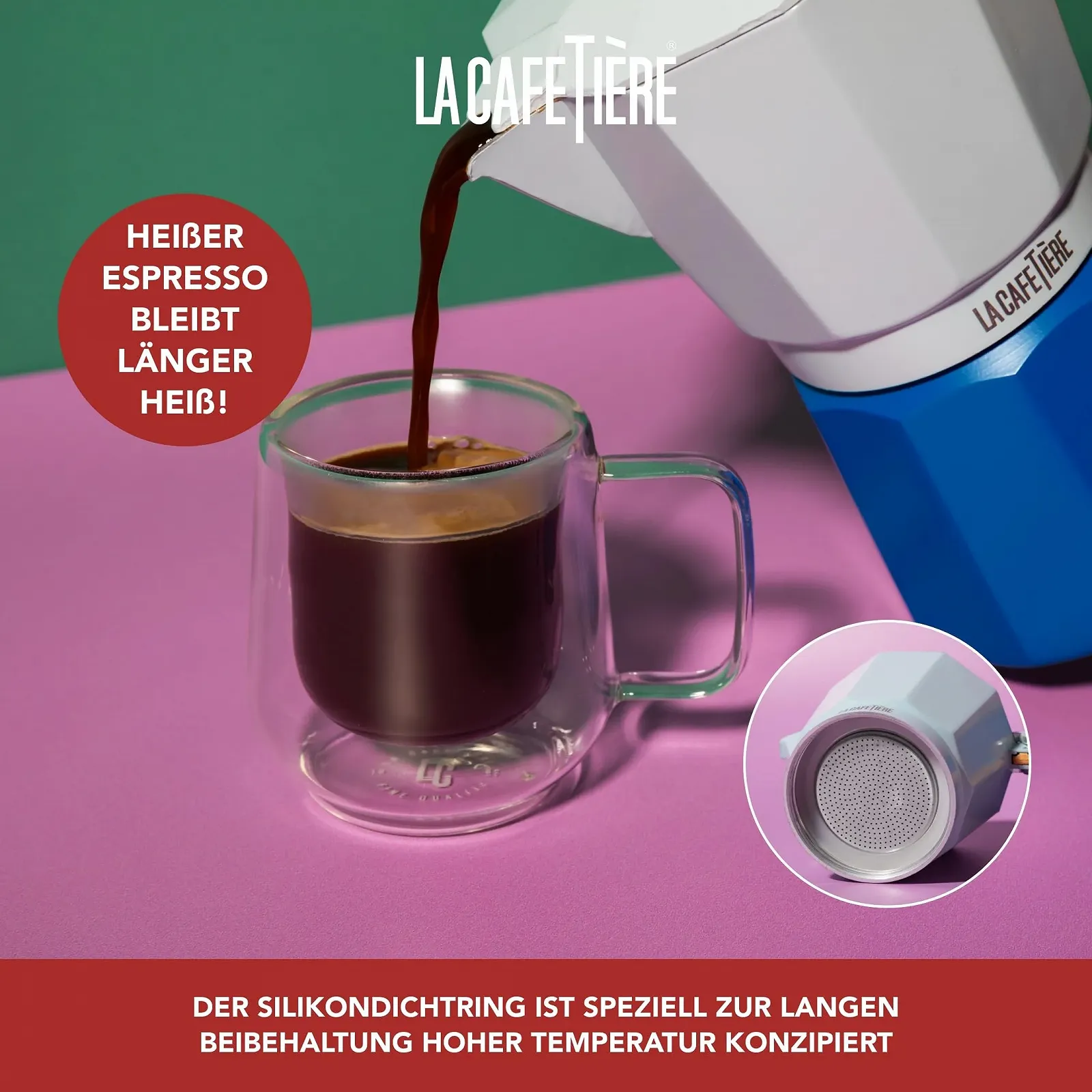 Кавник еспресо La Cafetière 290 мл на 6 чашок - Sky Blue Two Tone, алюміній, фото №5