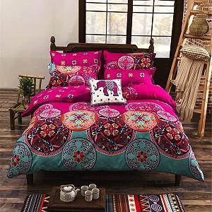 Постельное белье Freyamy Богемный Винтаж Boho Индийский Mandala 135 x 200 см Фуксия Бирюзовый Разноцветный (наволочка 80 x 80 см) synthetic.ua - Фото 1
