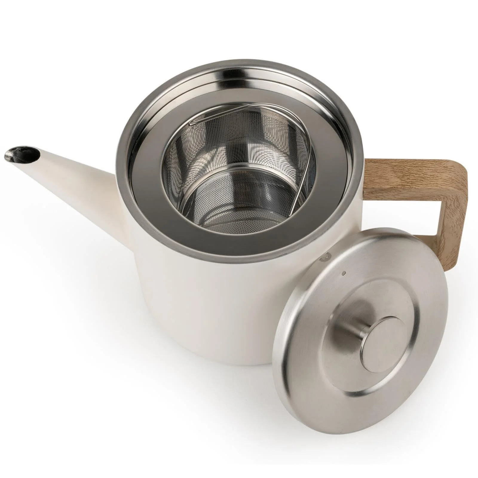 Чайник-заварник Bredemeijer 1,1 літра, кремово-білий, з подвійними стінками, фільтром для чаю та коричневою дерев'яною підставкою, фото №4