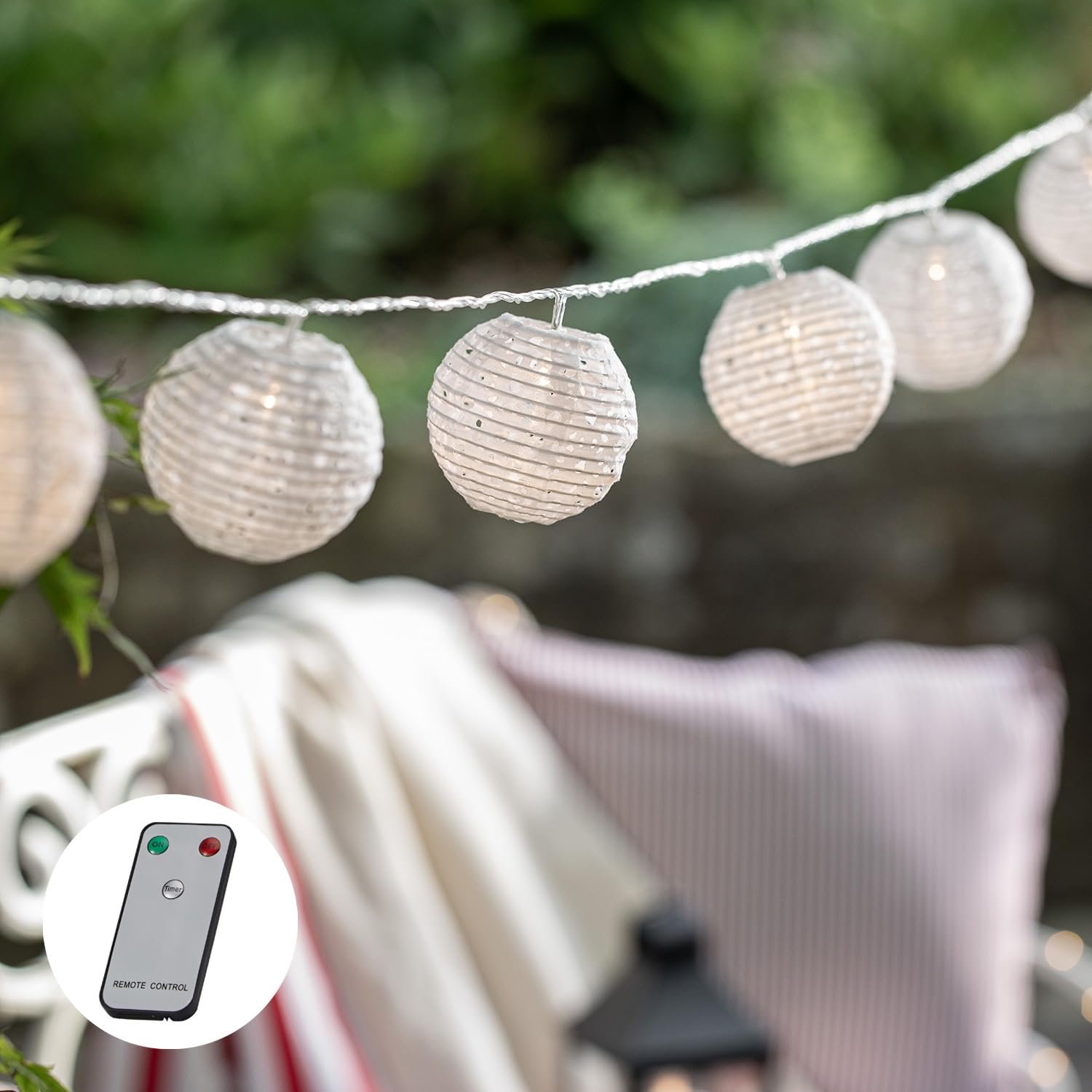 Гирлянда Lights4fun LED 20 Lanterns, влагостойкая, теплый белый свет, для помещений и улицы, фонарики, фото №1