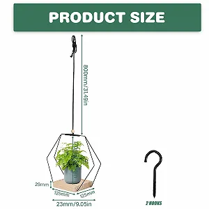 Кашпо подвесное металлическое кольцо с деревянным основанием шестигранное 2 шт черное synthetic.ua - Фото 1