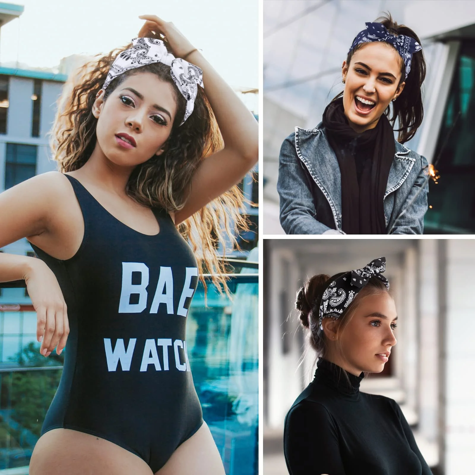 Обруч на голову BETESSIN Paisley с бантом для женщин, набор 4 шт., красный, черный, белый, темно-синий, фото №7