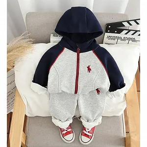 Костюм теплий спортивний хлопчику від 80 до 120 см на плюші з капюшоном - Фото 1