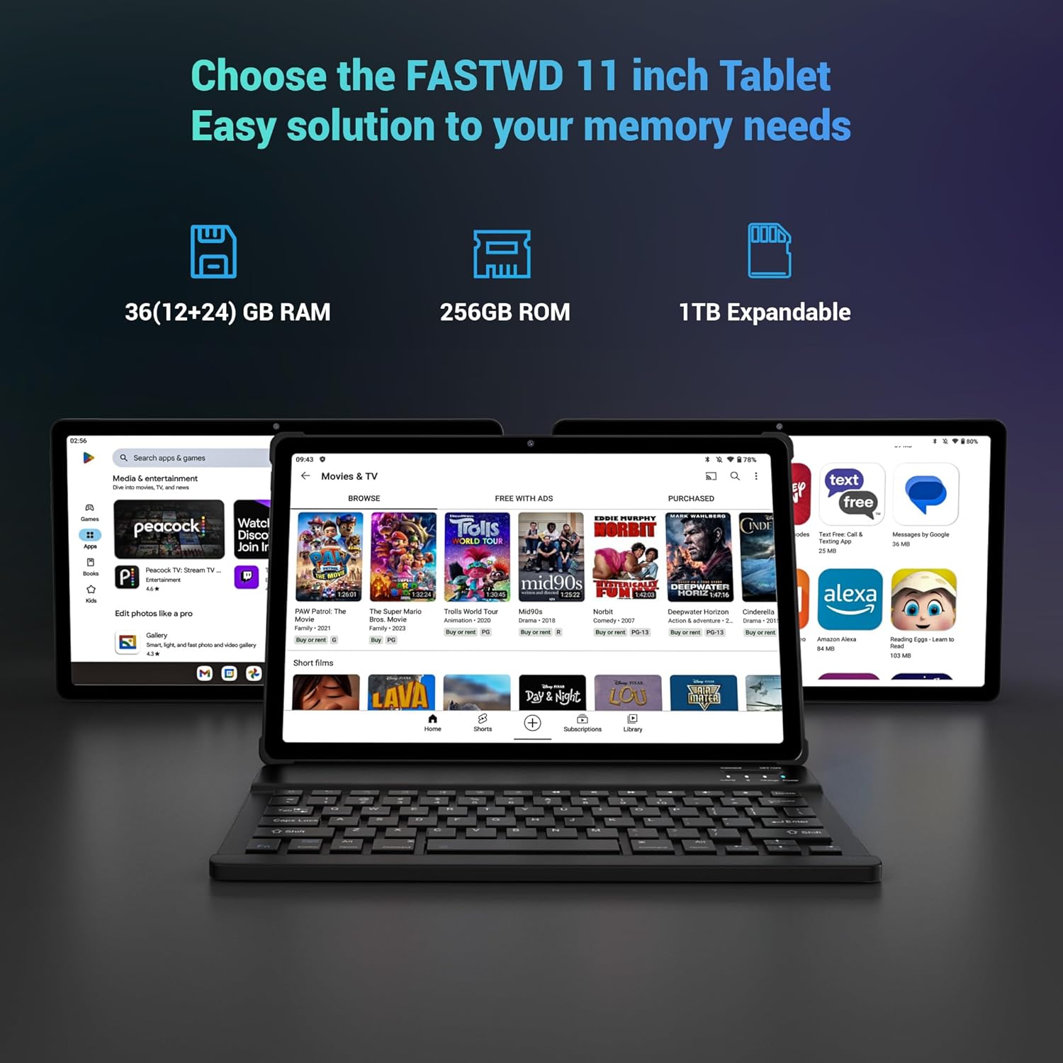 Планшет 11" 2K FASTWD T181 12+24/256Gb 4G 2-SIM 8 ядер Android 14 9580 mAh Черный, фото №2