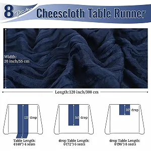 Купити Ранер Cheesecloth Рустикальна марля Бохо 20x120 дюймів 10 футів 8 штук Темно-синя - Фото 1 Ранер Cheesecloth Рустикальна марля Бохо 20x120 дюймів 10 футів 8 штук Темно-синя - Фото 1