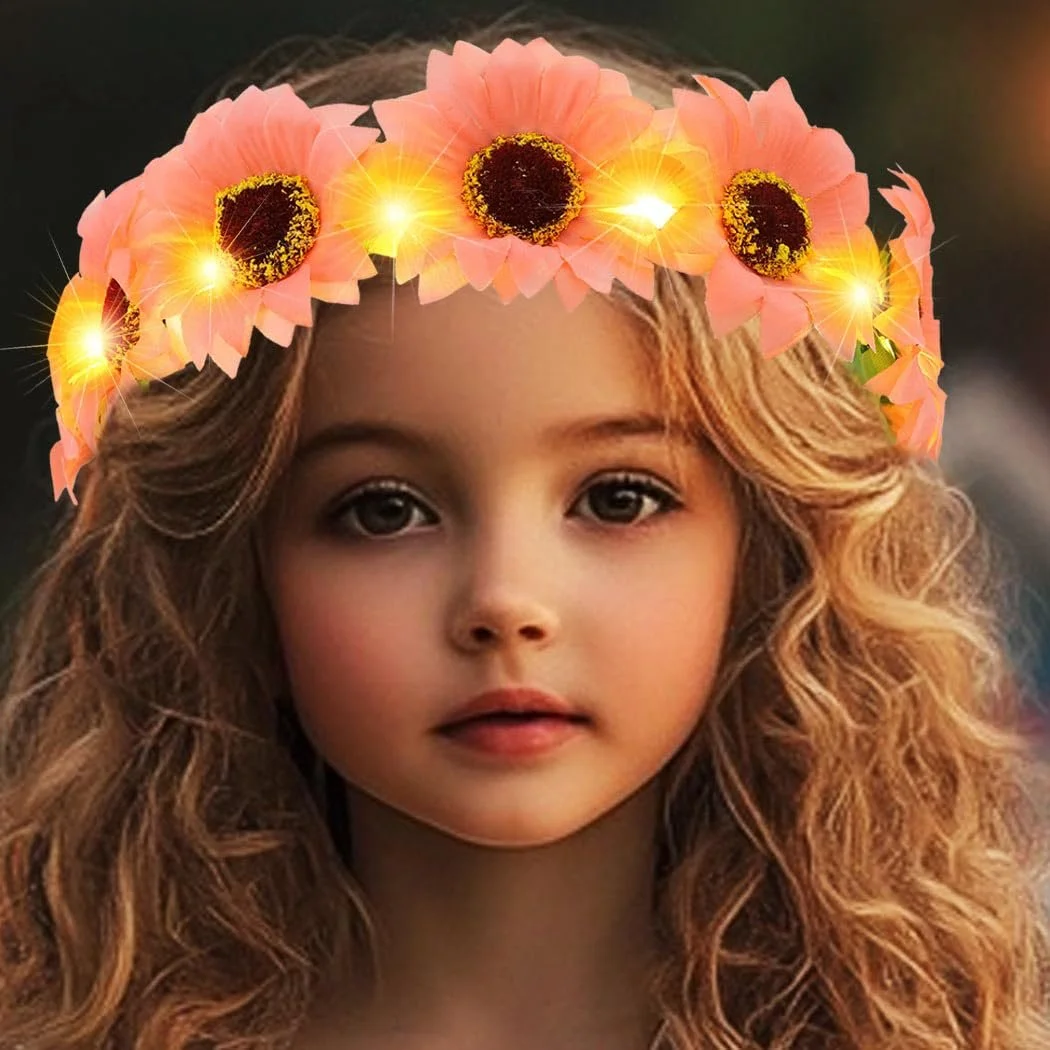 Вінок для волосся соняшники Zoestar LED, фото №6