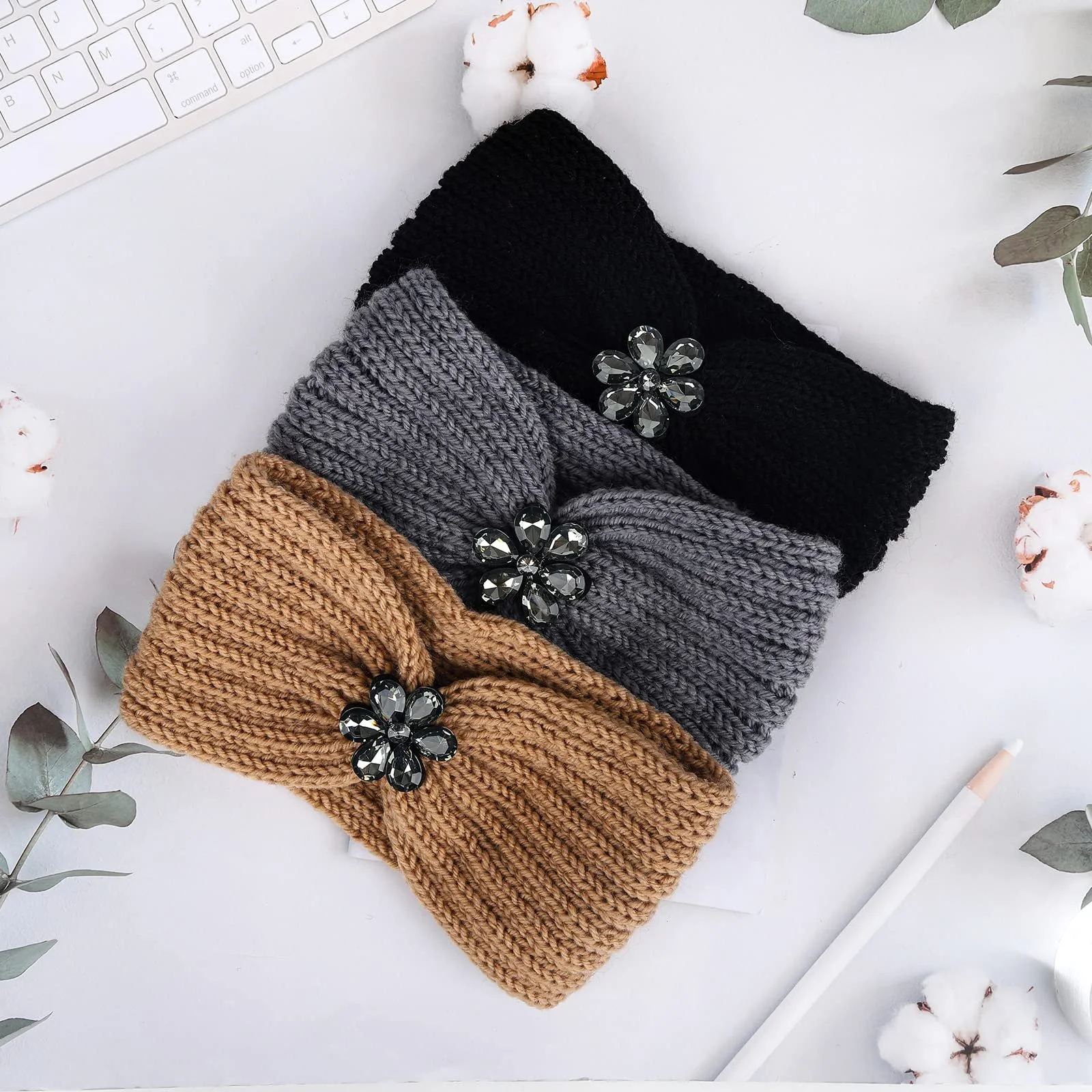 Набір із зимових жіночих пов'язок на голову, в'язана, фото №3 Набір із зимових жіночих пов'язок на голову, в'язана, фото №3