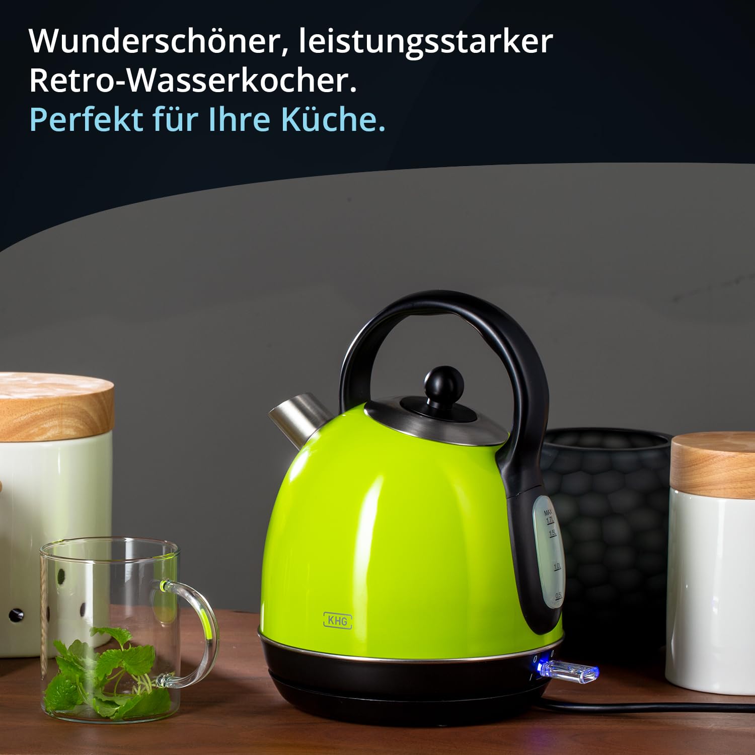 Електрочайник KHG WK-1711 Ретро Зелений Нержавіюча Сталь 1.7 Літра, фото №2