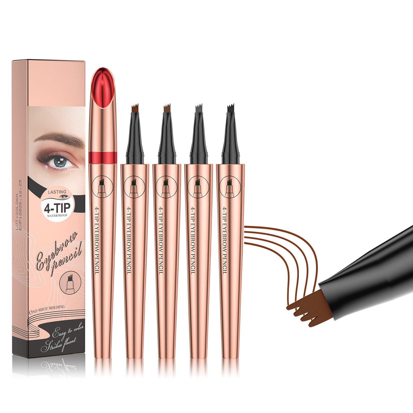 Водостойкий 3D карандаш для бровей с 4-конечными щетинками, фото №1