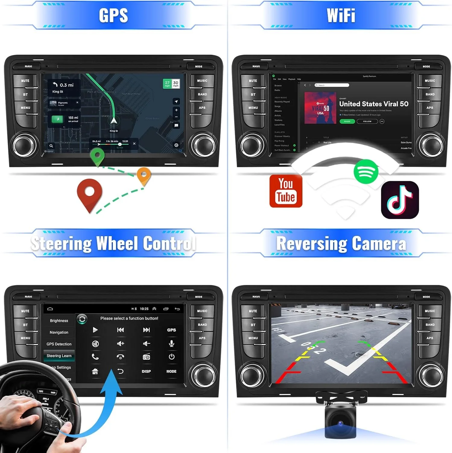 Штатная автомагнитола CAMECHO для Audi A3 S3 RS3 8P 8V/7" / Сенсорная / 2/64Гб / Android 13 / Apple CarPlay / Android Auto / Bluetooth / WI-FI / GPS / USB, фото №4