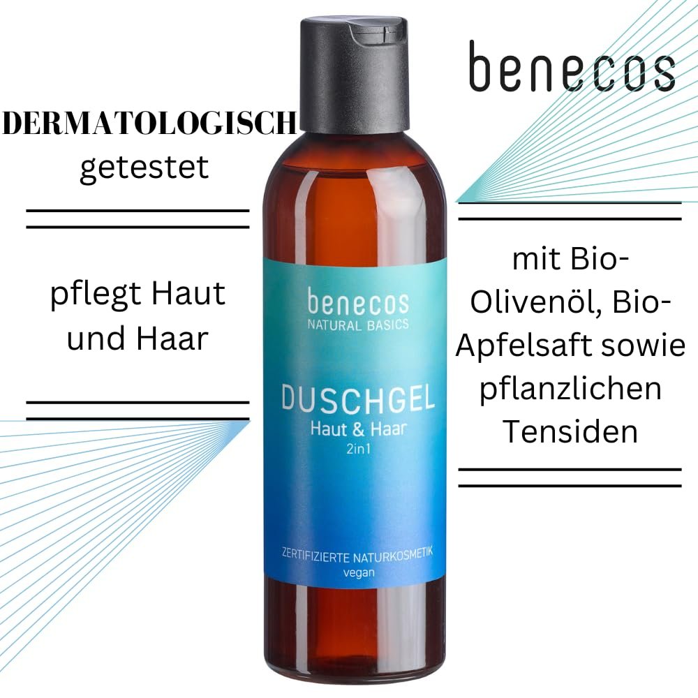 Гель для душу 2-в-1 benecos Natural Basics Skin & Hair 200 мл Веганський, фото №6