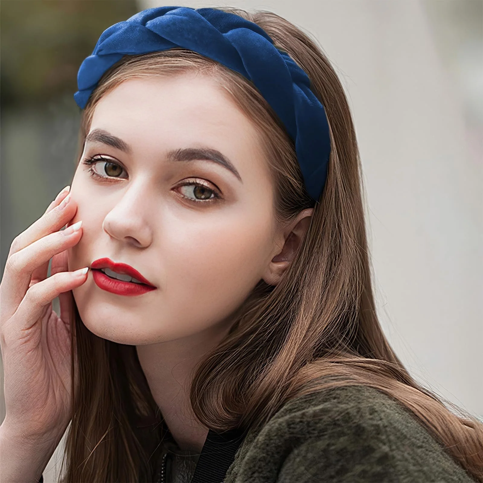 Бархатная Обруч на голову Темно-синяя, фото №5