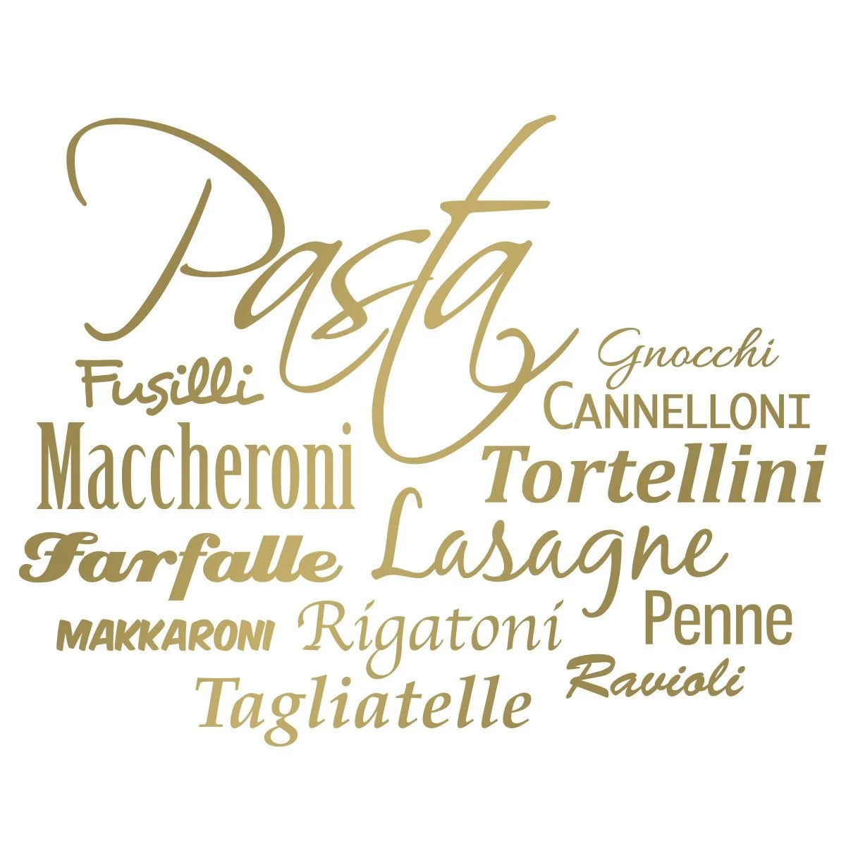 Наклейка на стену Wandkings Pasta with 12 types of noodle 50 x 37 см золотая, фото №3