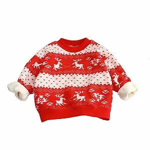 Праздничный свитер с принтом оленя для девочки - Фото 1