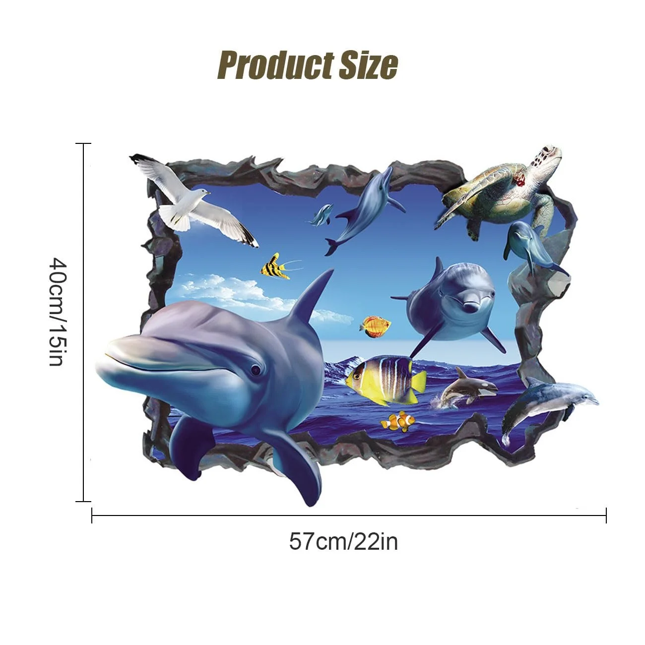 Наклейка на стіну 3D False Window Sea Self-Adhesive Underwater World Dolphin Fish Turtle Seaweed 40 x 57 см, фото №5 Наклейка на стіну 3D False Window Sea Self-Adhesive Underwater World Dolphin Fish Turtle Seaweed 40 x 57 см, фото №5