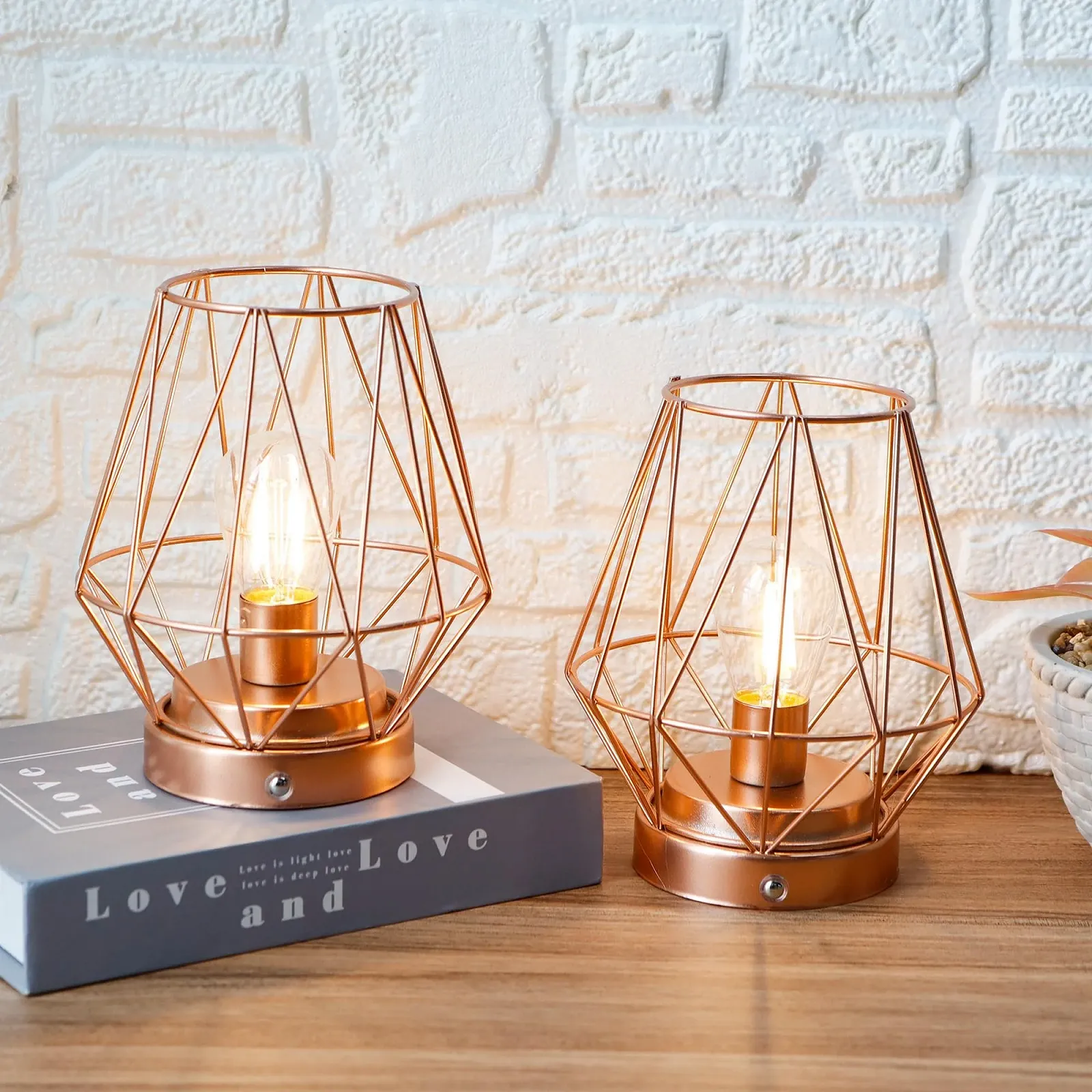 Настільна лампа TRIROCKS Diamond набір 2 шт. акумуляторна LED сенсорна з димуванням Рожеве золото, фото №6