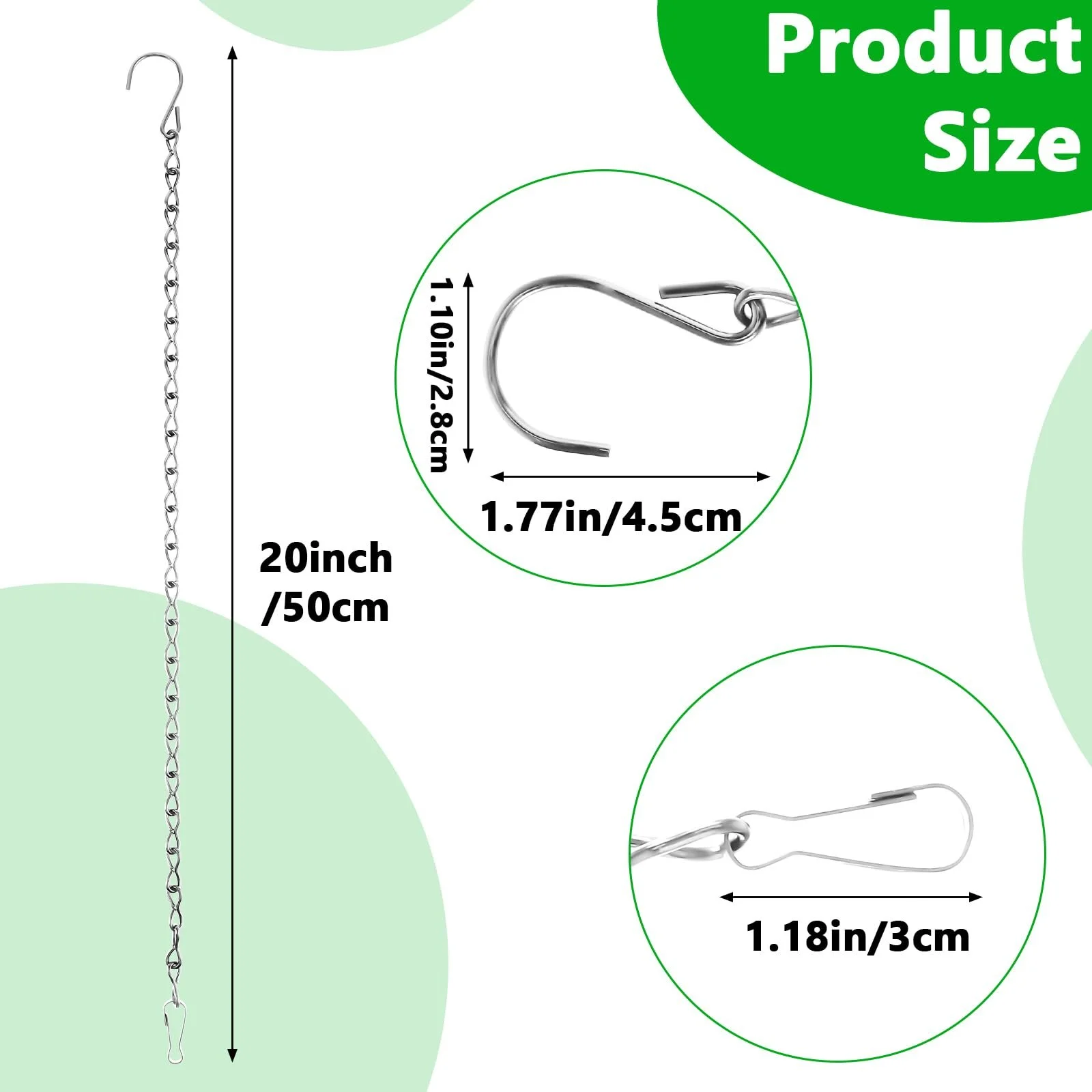Ланцюги для підвісних кошиків 4 шт. 50 см металеві з гачками Сріблястий, фото №2