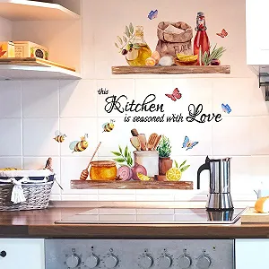 Наклейка на стіну Bee Butterfly Food Lettering Quotes Sayings вінілова для кухні та їдальні 30 x 60 см - Фото 1