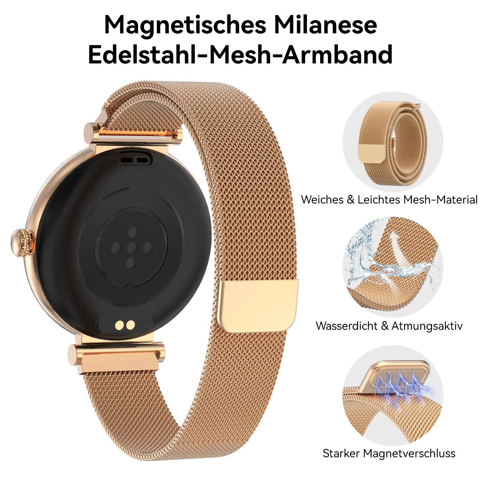 Умные часы Bebinca Женские, 1.32-дюймовый HD квадратный сенсорный экран, розовое золото, фото №6