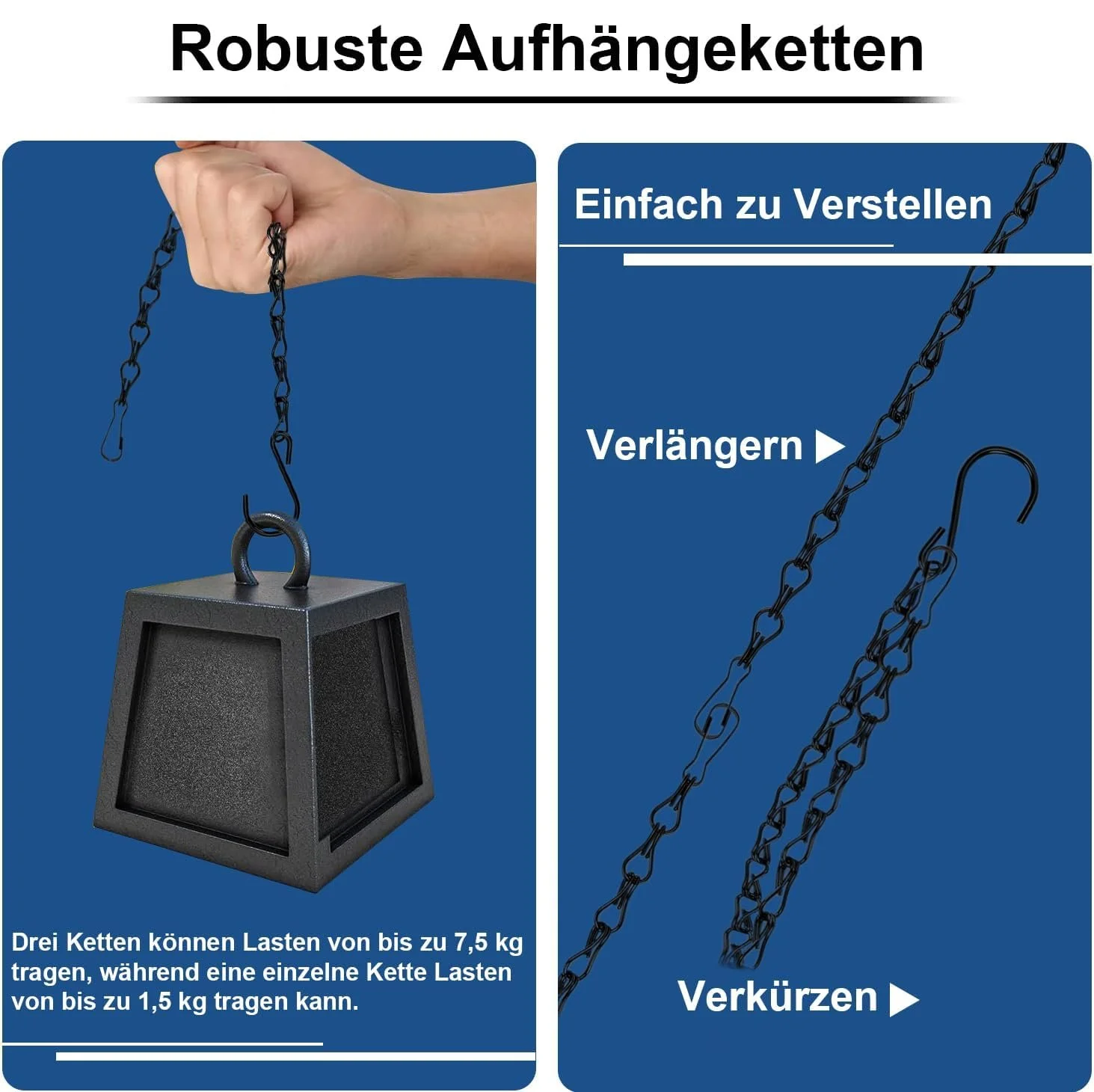 Ланцюги для підвісних корзин 5 шт. 40 см Металеві з гачками Чорні, фото №5