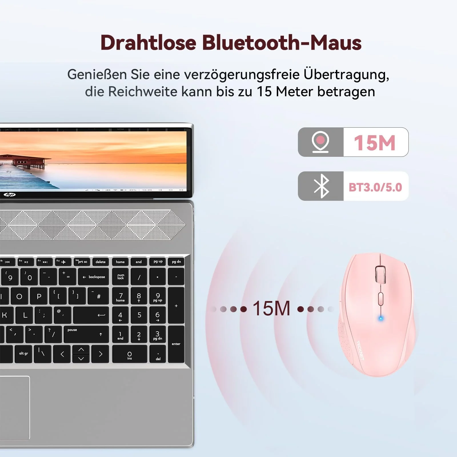 Мышь Bluetooth TECKNET Беспроводная 3200 DPI 6 уровней DPI Розовый, фото №3
