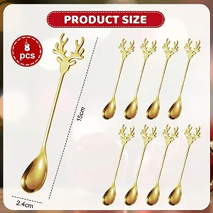 Набор из 8 рождественских ложек, Ложка для смешивания в виде лося, Ложка из нержавеющей стали, Ложка в виде лося, Рождественская десертная ложка, Рождественская кофейная ложка, Ложка для торта, Чайная ложка, Рождественские столовые приборы для семьи (Золотой) synthetic.ua - Фото 1