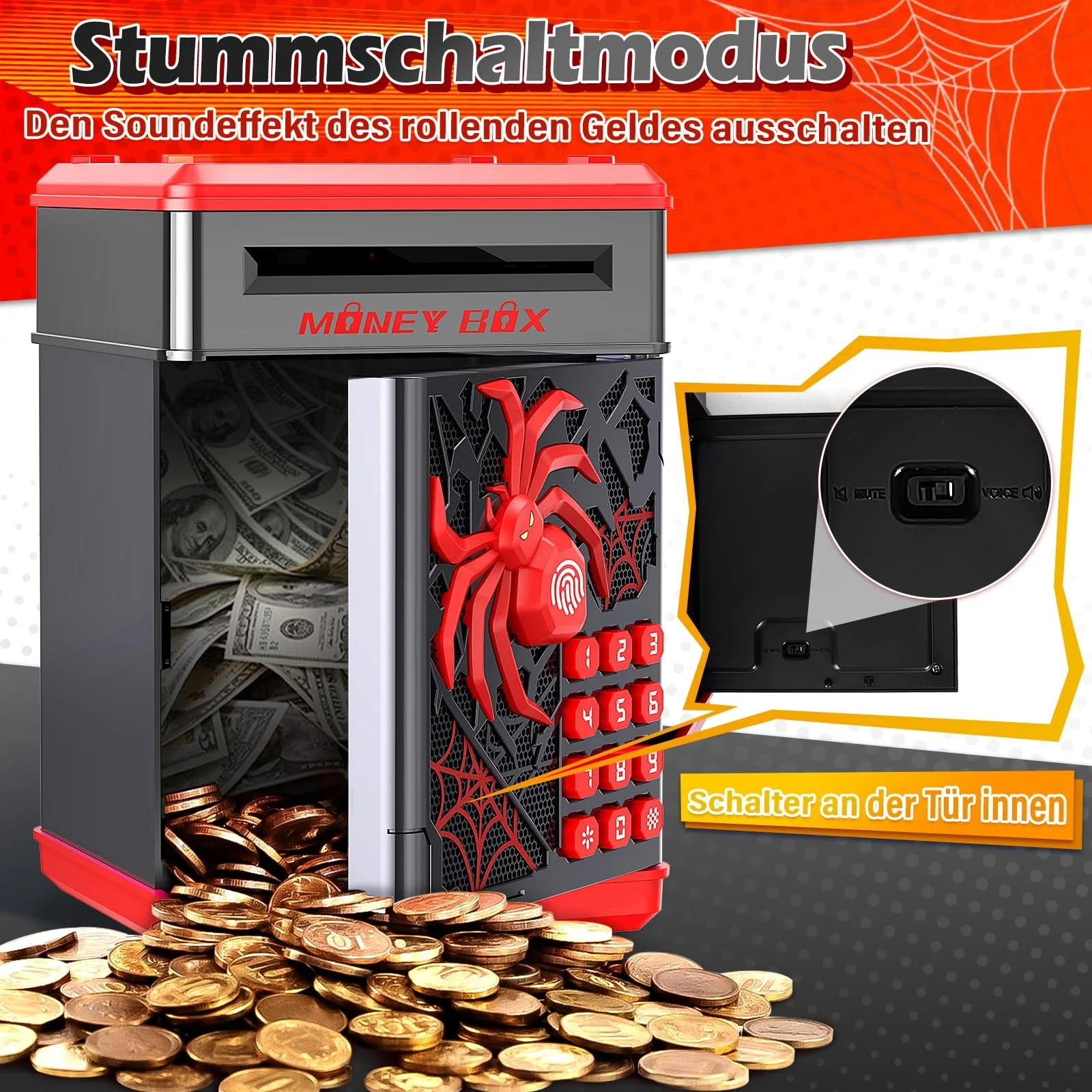 Копилка Yellcetoy Spider Safe Детская с кодом Электрический Черный, фото №5