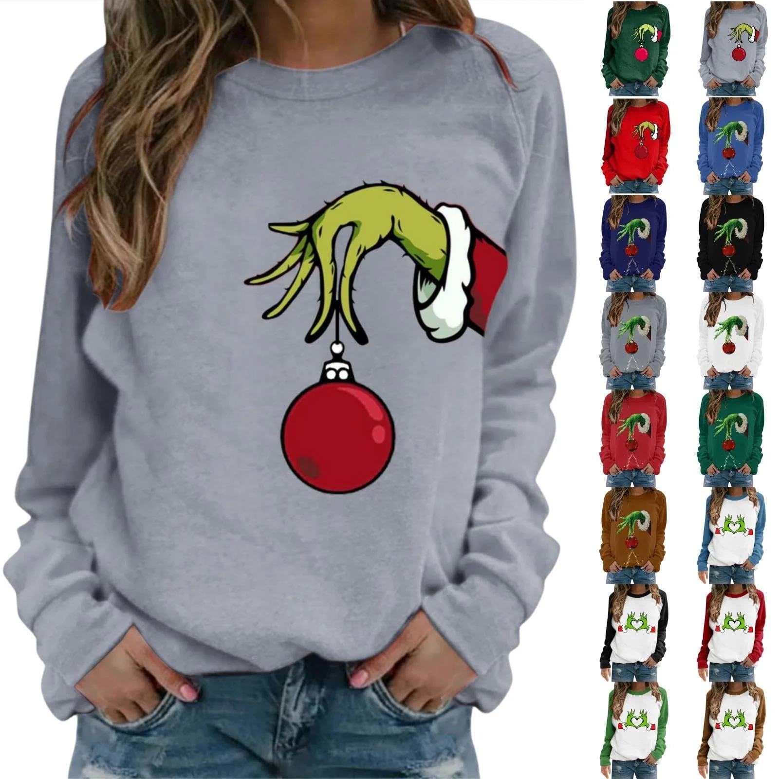 Джемпер YEBIRAL Женский Grinch Рождественский Пуловер с круглым вырезом Длинный рукав, фото №4 Джемпер YEBIRAL Женский Grinch Рождественский Пуловер с круглым вырезом Длинный рукав, фото №4