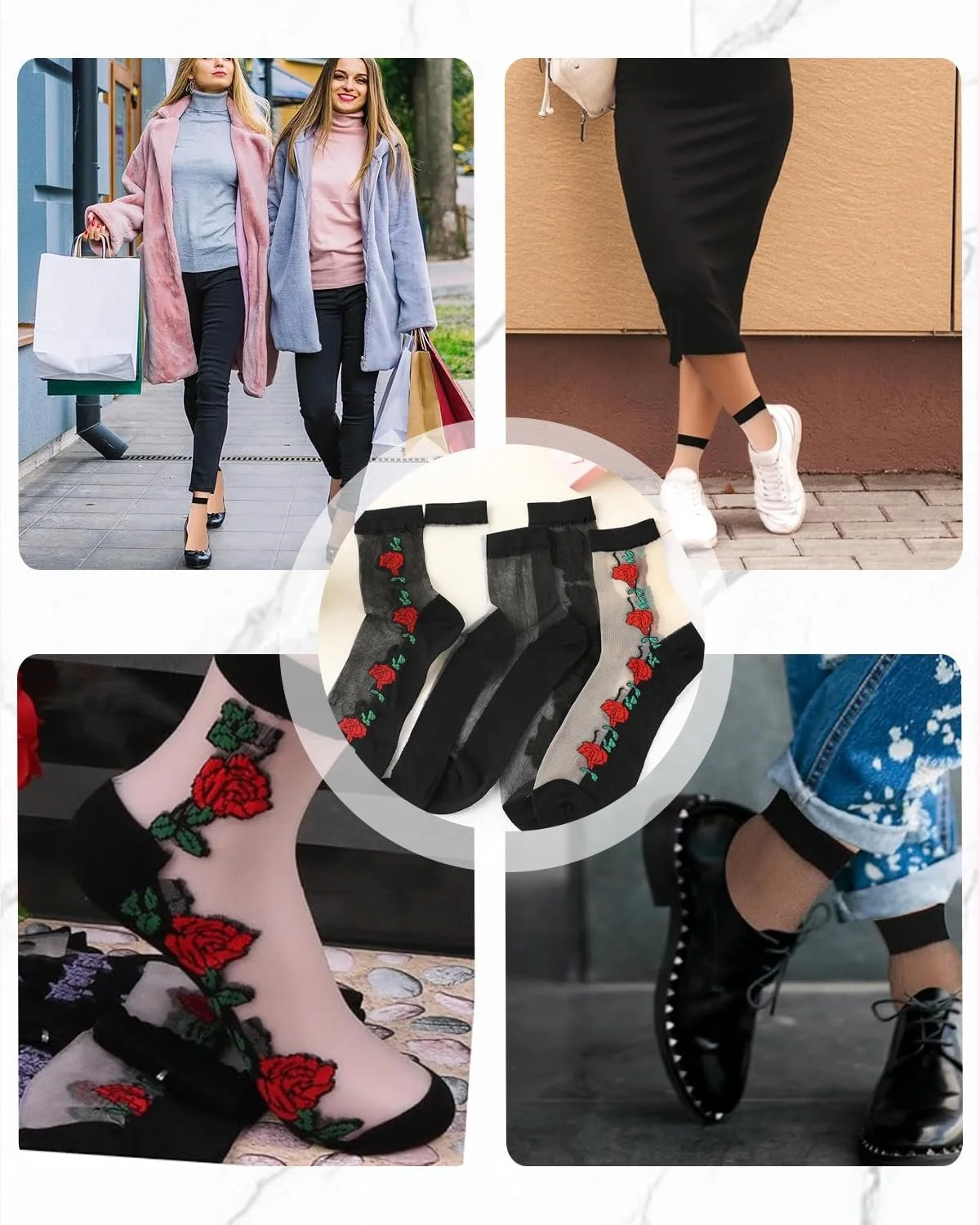 Шкарпетки Прозорі Жіночі з вишивкою, 5 пар, фото №6