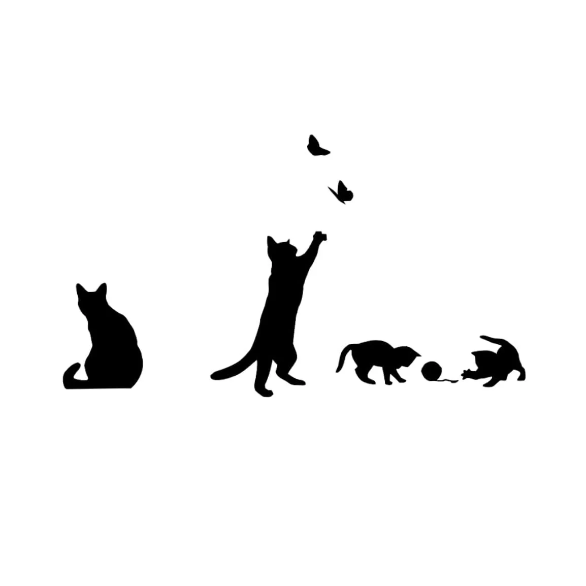 Наклейка на стіну Кіт ловить метелика Знімна Чорний, фото №1