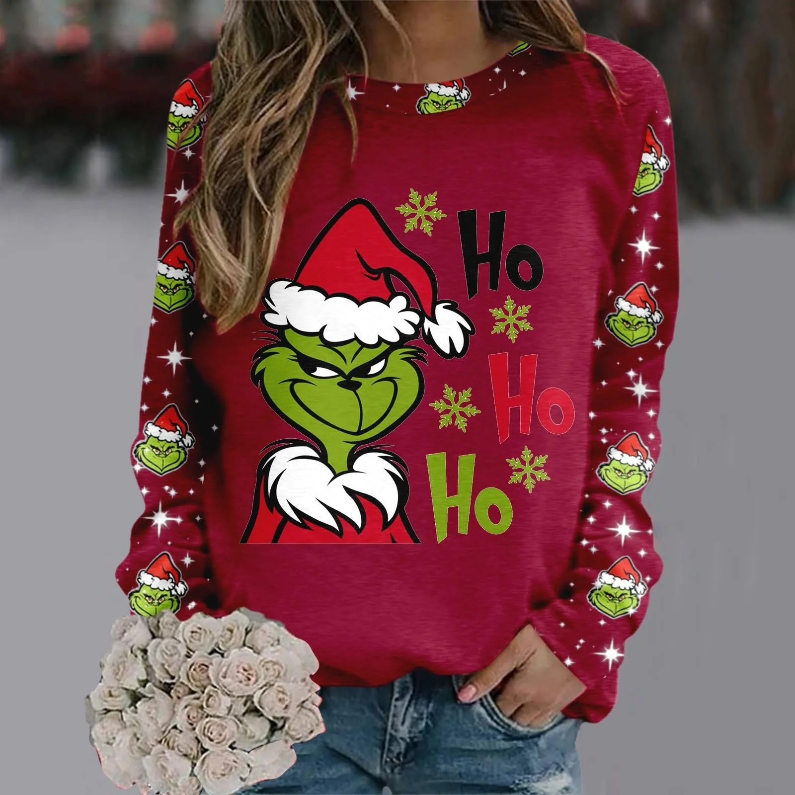 Рождественский джемпер BHXUTK Женский зимний пуловер Рождественская женская толстовка Рождественский джемпер Женская рубашка с длинными рукавами Рождественские топы для женщин Девушки-подростки Рождественские топы, фото №3