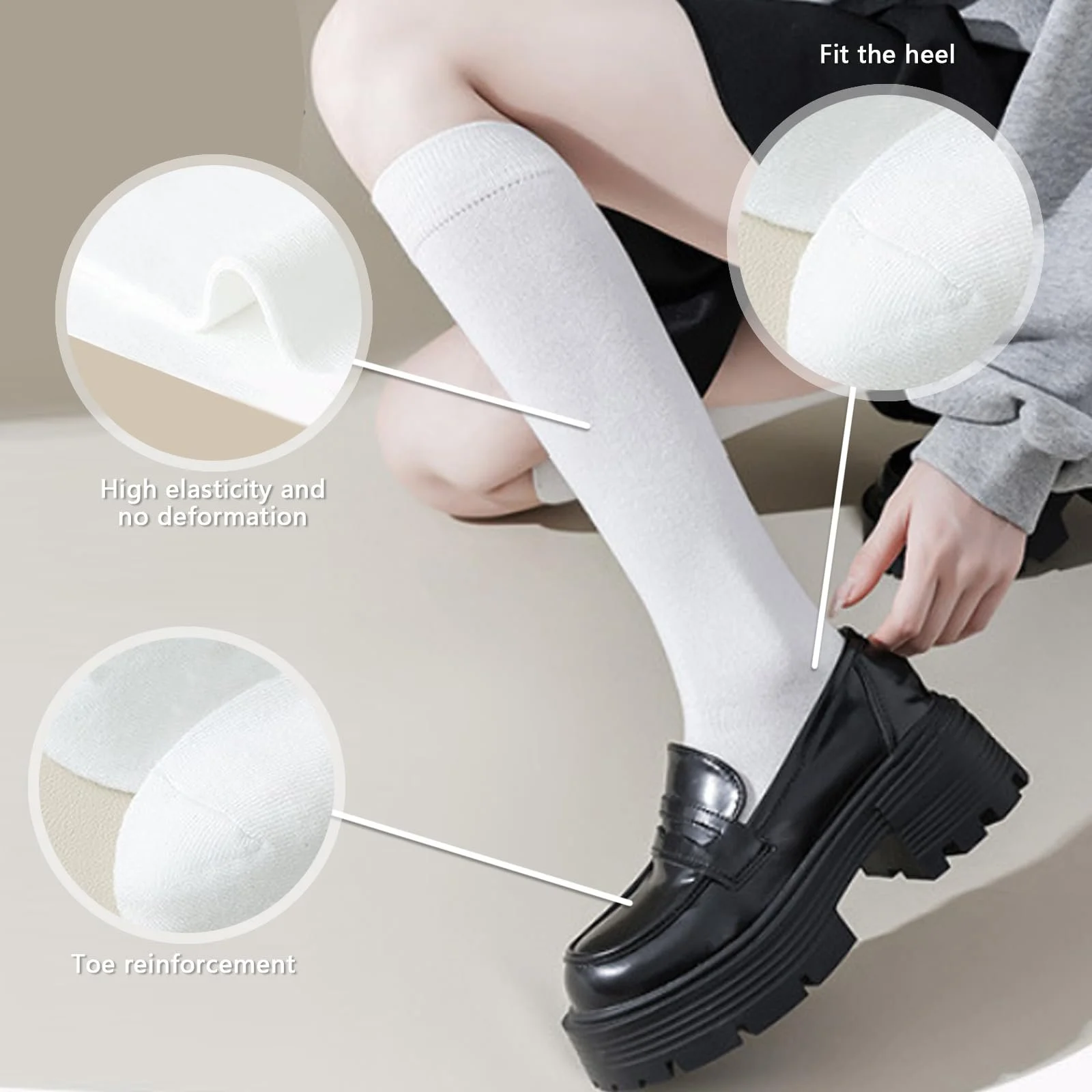 3 пари жіночих гольфів до коліна Білий, фото №3 3 пари жіночих гольфів до коліна Білий, фото №3