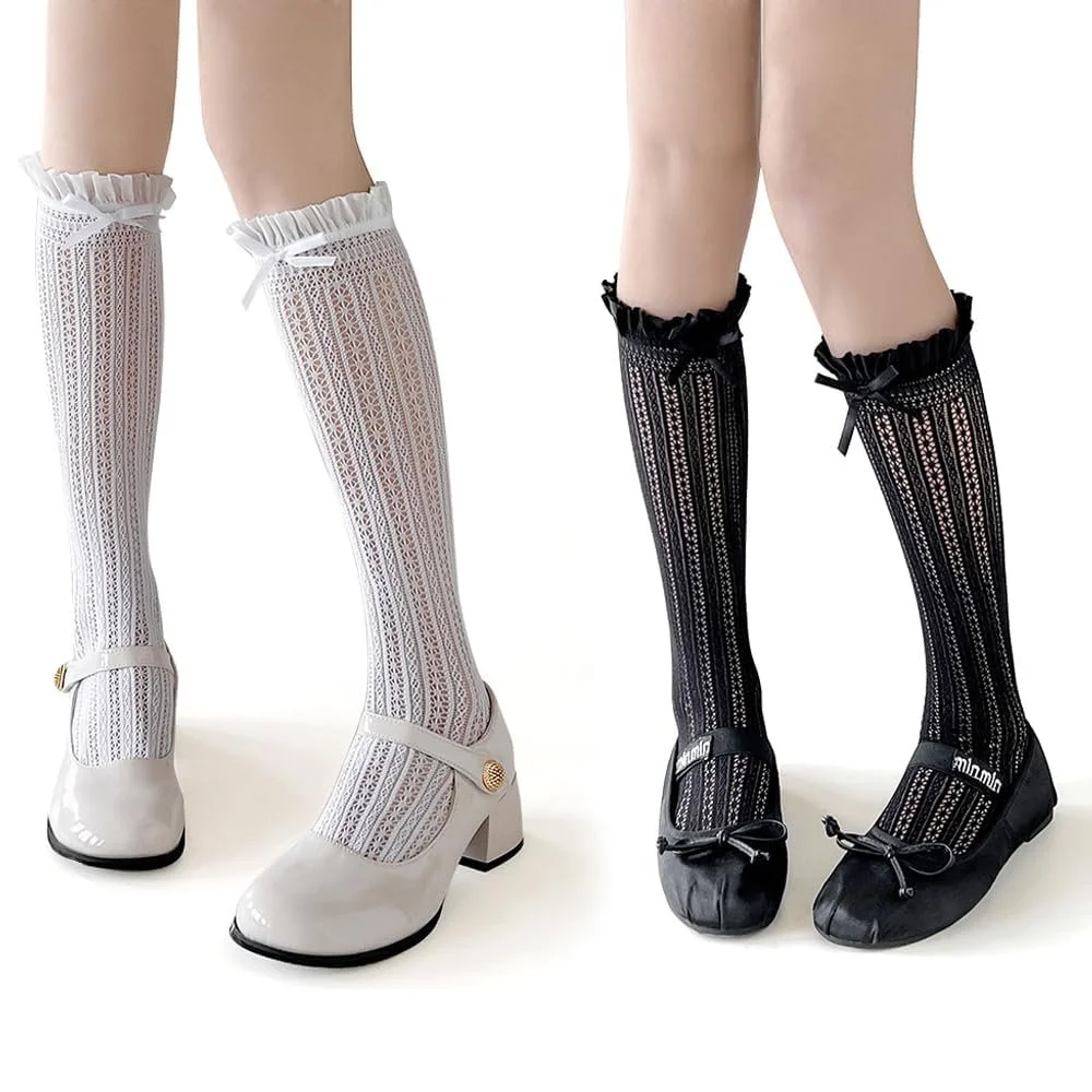 2 пари жіночих костюмних панчіх з бантами та мереживом, фото №1 2 пари жіночих костюмних панчіх з бантами та мереживом, фото №1