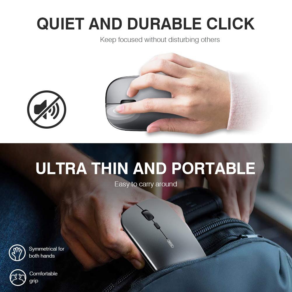 Мышь Inphic Беспроводная Перезаряжаемая Ультратонкая 2.4G Тихая Оптическая Компьютерная 1600 DPI с USB-ресивером Серая, фото №3
