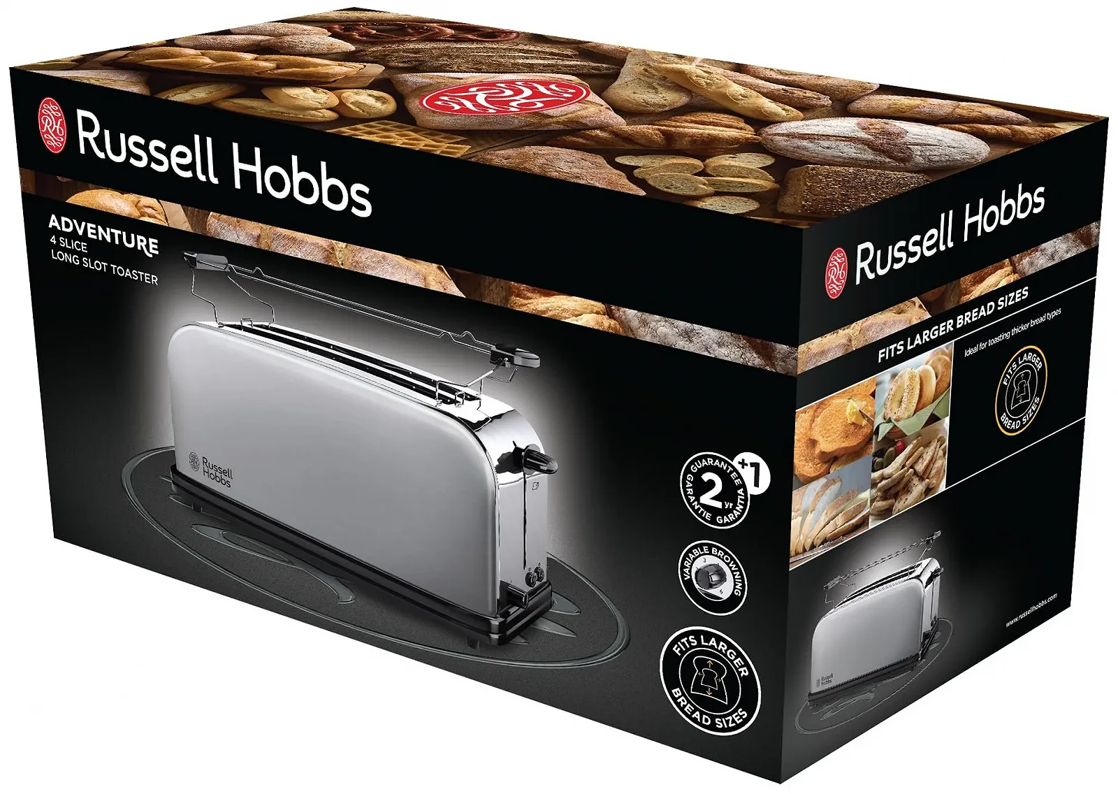 Тостер Russell Hobbs Adventure 2 слоти, довгий слот, вкл. насадку для булочок, 6 регульованих рівнів підсмажування + функція розморожування, 1600 Вт, 23610-56, фото №6