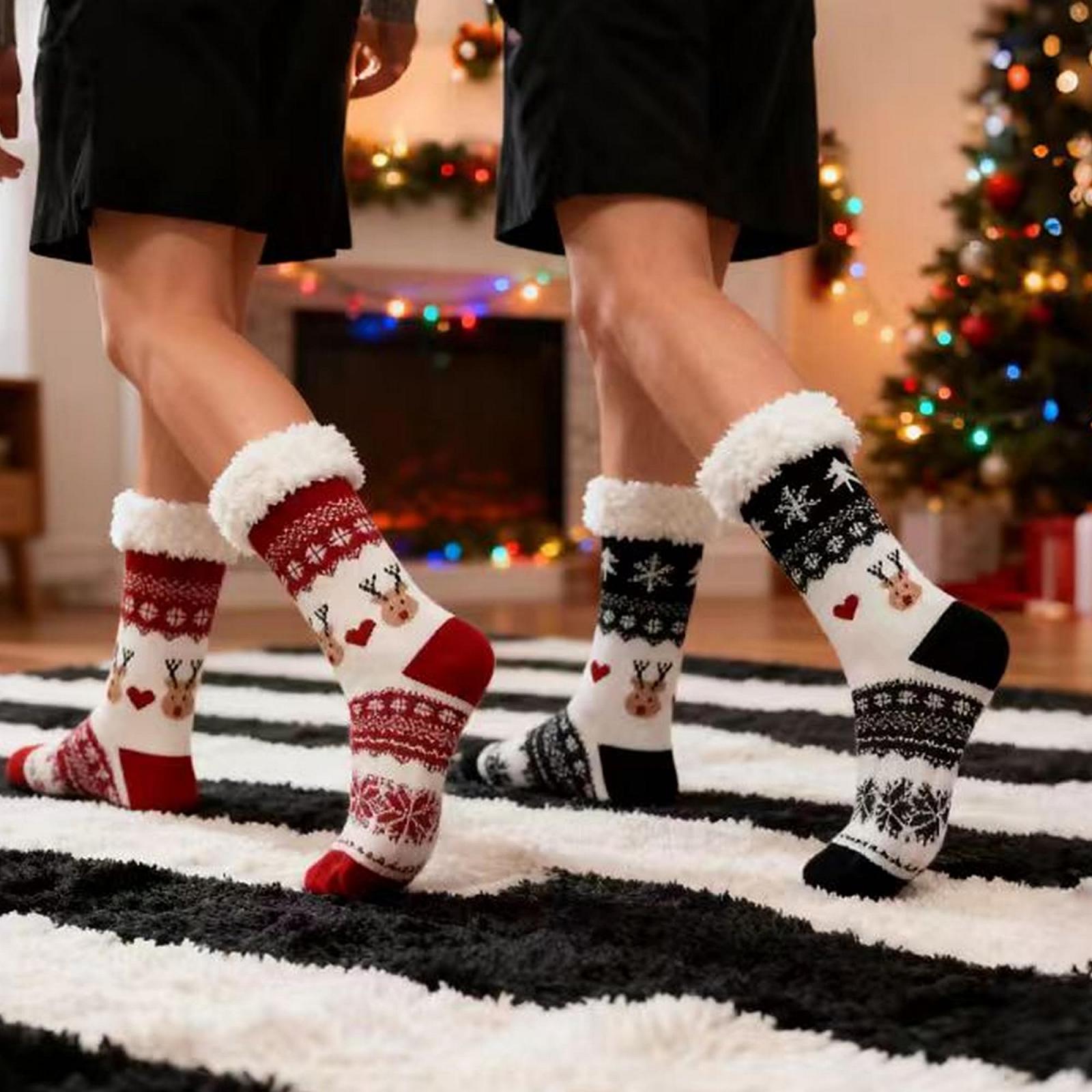 Носки махровые ZoneYan Рождественские женские, 2 пары, теплые, пушистые, противоскользящие, рождественские носки, размер 35-42, фото №7