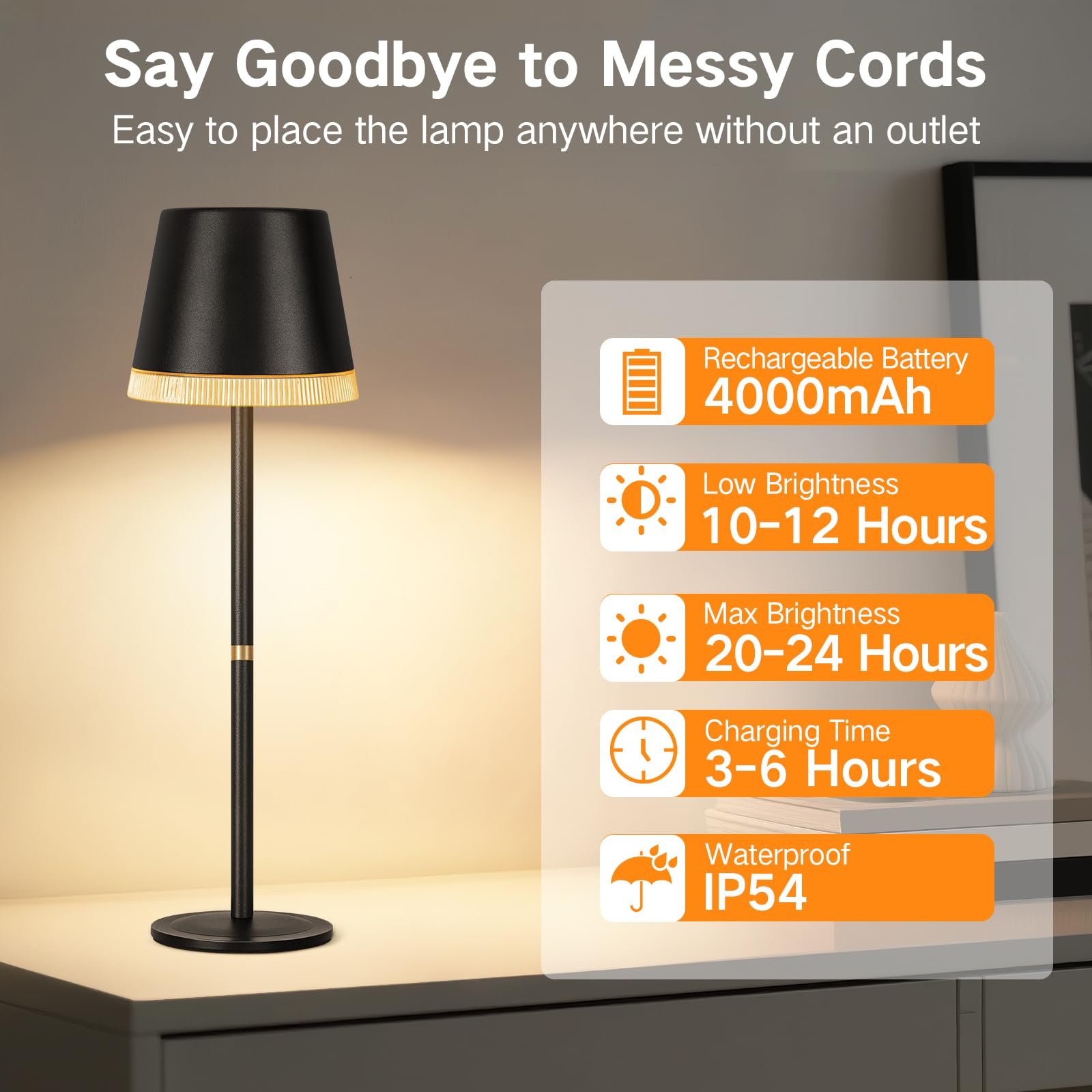 Настільна лампа OUTON Wireless RGB LED Battery 4000 mAh Dimmable Memory IP54 Black, фото №5