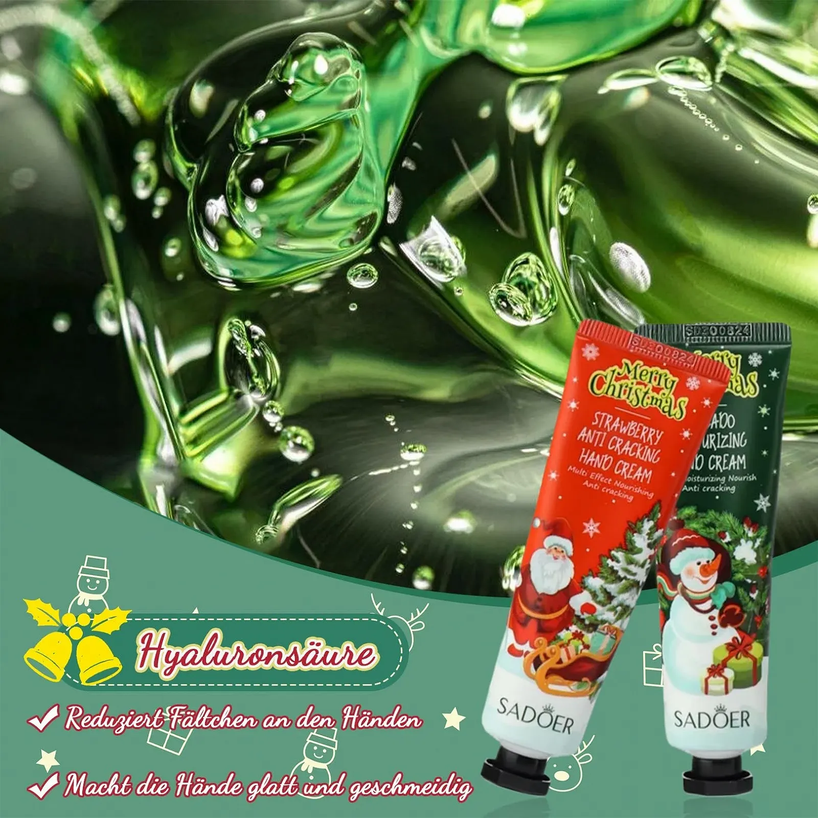 Набір для різдвяного догляду 8 штук, 4 x Міні-крем для рук, 4 x Догляд для губ, фото №3