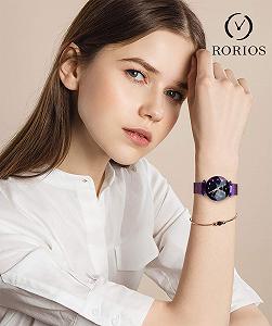 Женские часы Rorios Ультратонкие аналоговые кварцевые наручные часы Luminous Starry Sky Dial из нержавеющей стали synthetic.ua - Фото 1