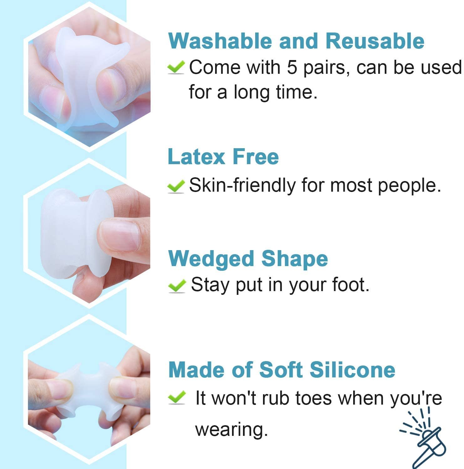 Роздільники для пальців ніг 2 пари (товщина 1/2") Силіконові, фото №3