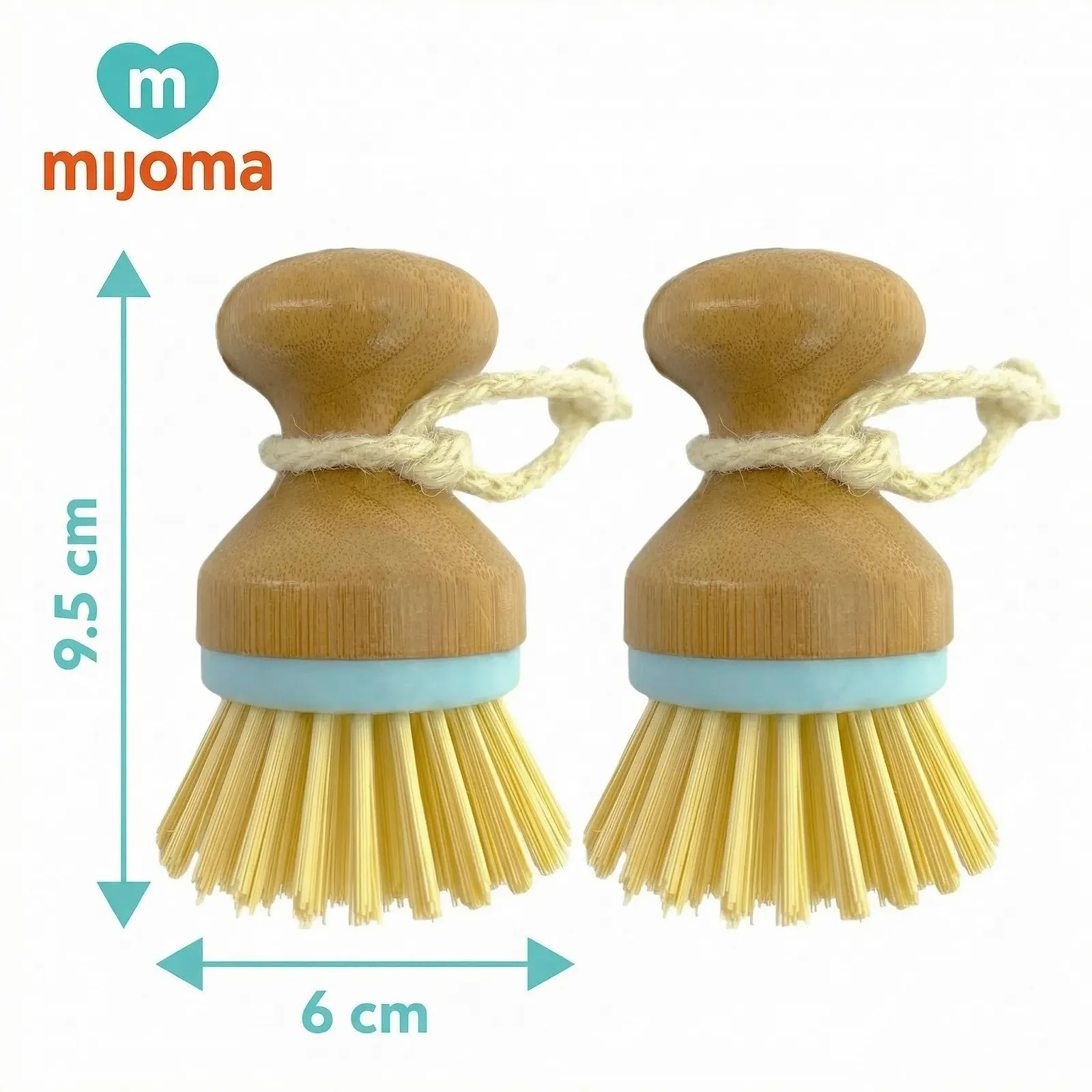 Набір дерев'яних щіток для посуду MIJOMA 2 шт. бамбукова ручка з мотузкою з коноплі, фото №7
